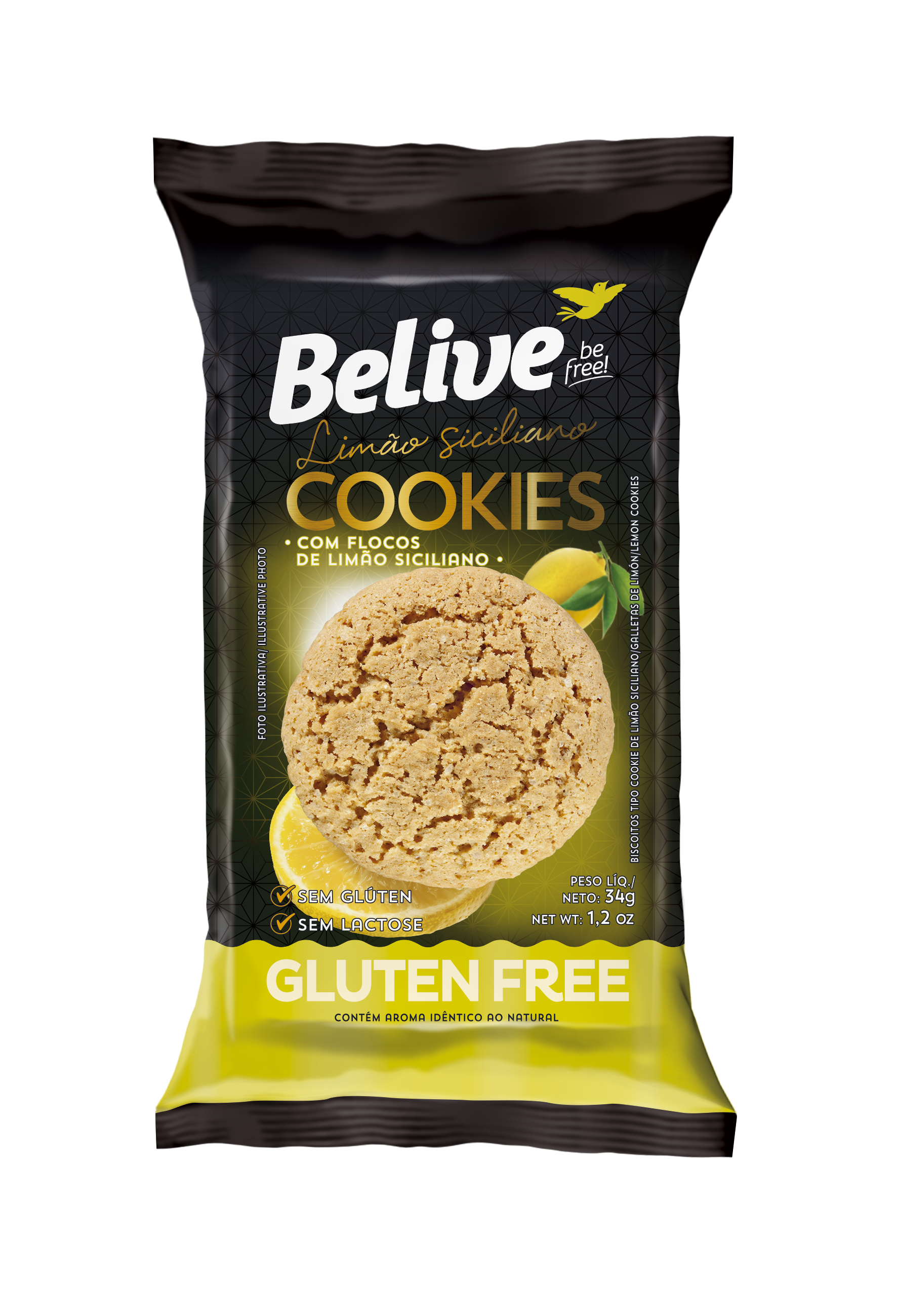 Cookie Sabor Limão Siciliano Sem Glúten – Contém 10 unidades de 34g –  Belive – Primavera Diet