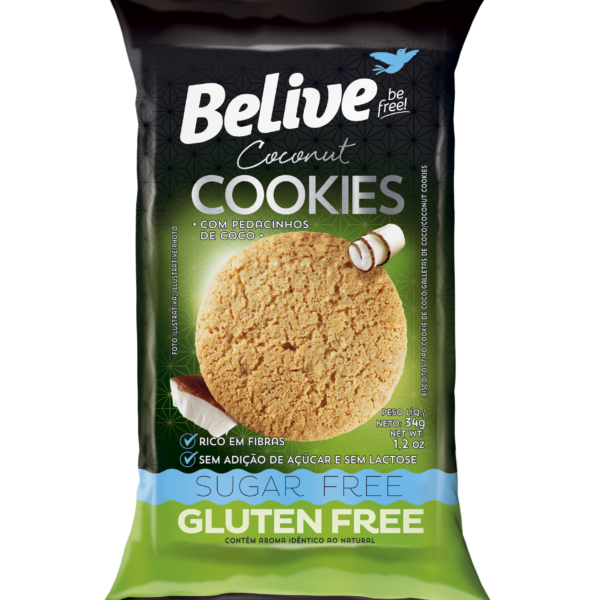 Cookie Sabor Coco Zero Açúcar Sem Glúten - Contém 10 unidades de 34g - Belive-0