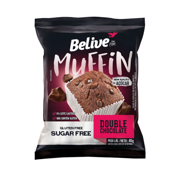 Muffin Sabor Double Chocolate Zero Açúcar - Contém 10 unidades de 40g - Belive-0