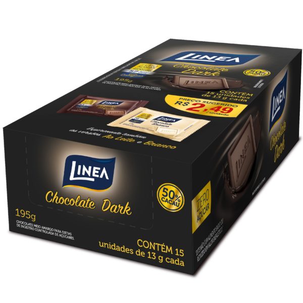 Chocolate Meio Amargo 50% Cacau Zero Açúcar - Contém 15 unidades de 13g - Linea-1686